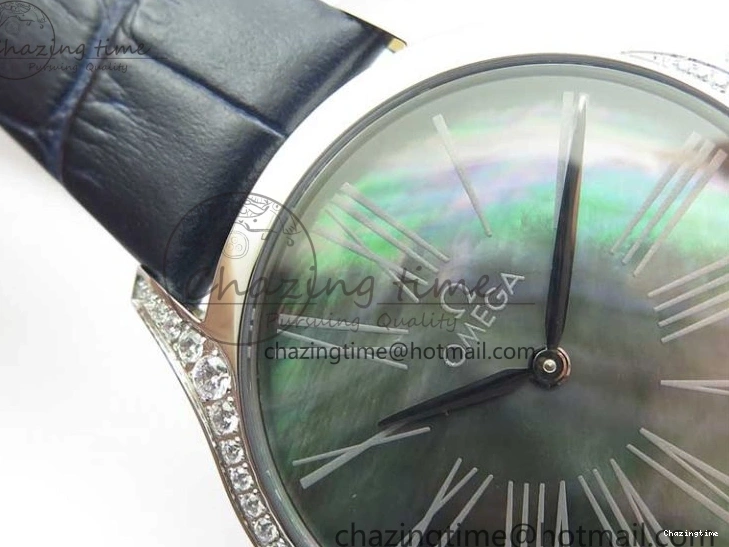 0701 UrbanChic Ladies’ De Ville Trésor Diamond SS 3AF 1:1 Best Edition Black MOP Dial On Black Leather Strap Swiss Quartz 7878